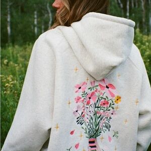 Floral Embroidered Hoodie - Cream